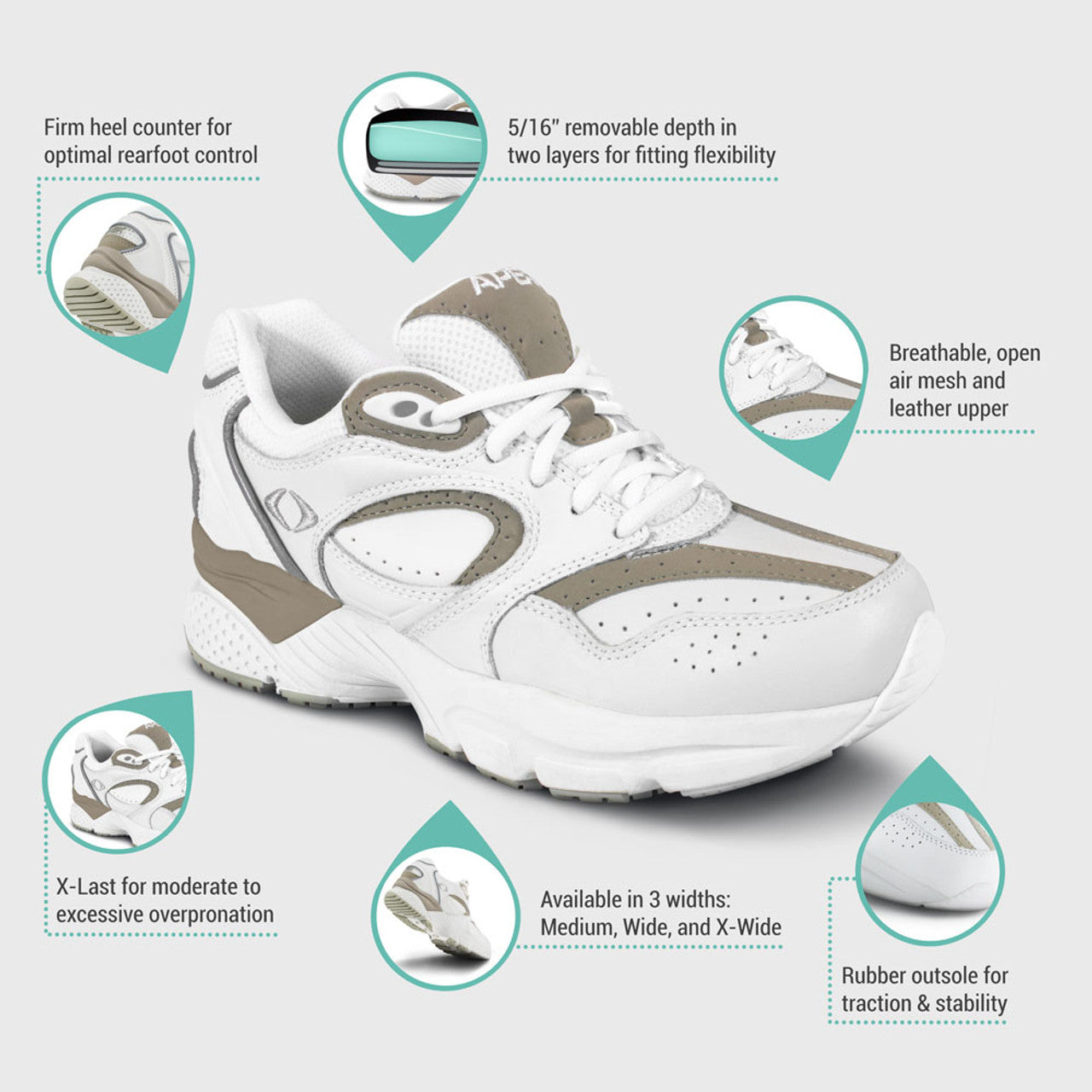 APEX Orthopedic Footwear (Men's Lace Walking Shoe - Black or White/Grey)